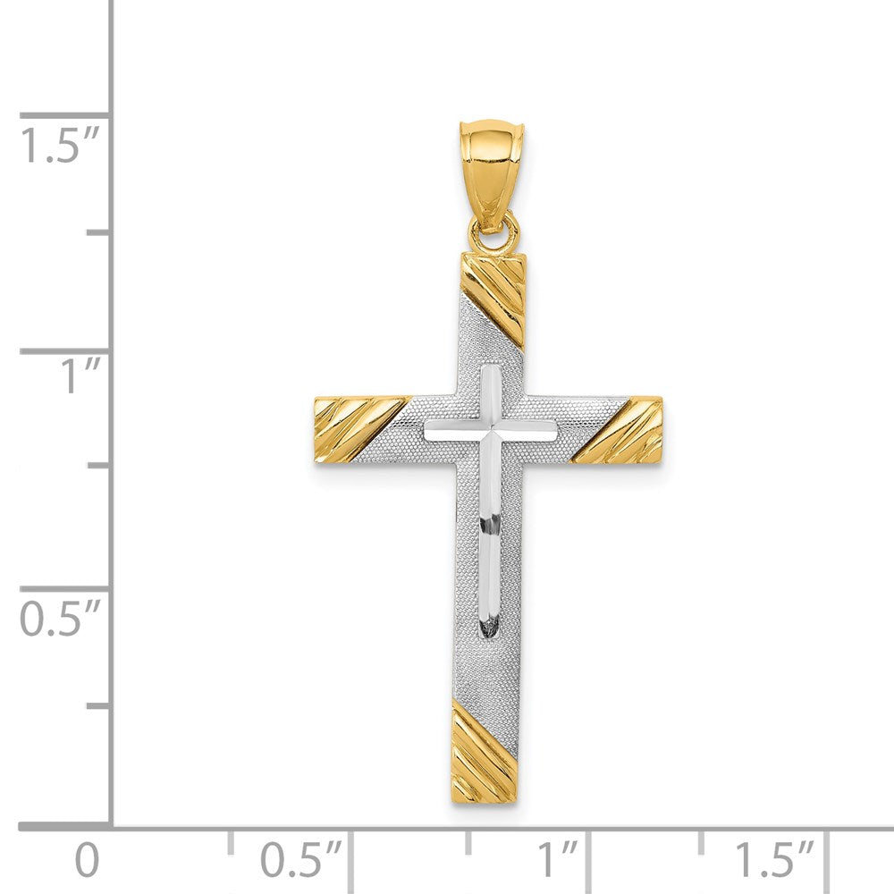14k Two-Tone Diamond-cut Cross Pendant