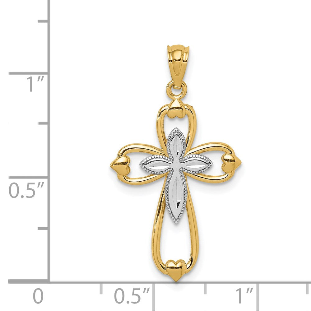14k w/Rhodium Diamond-cut Cross Pendant