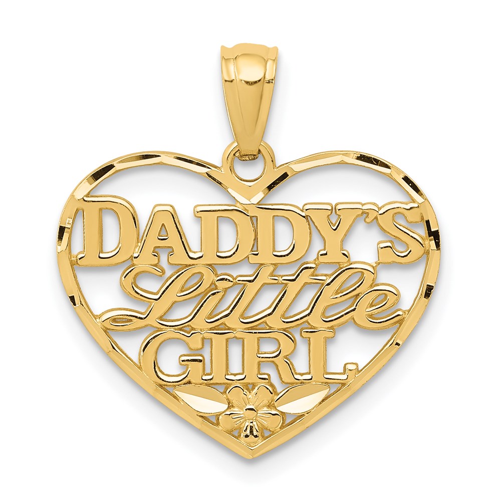 14k Diamond-cut DADDYS LITTLE GIRL Heart Pendant