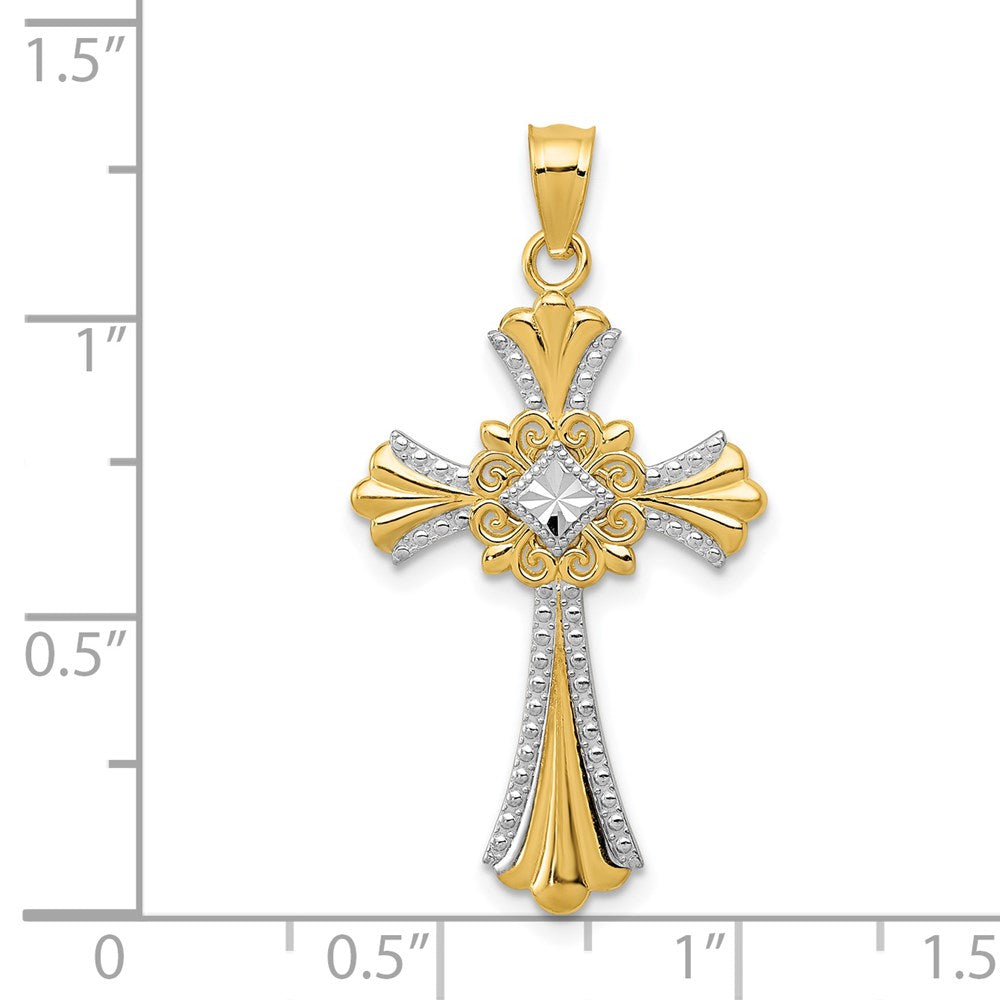 14k with White Rhodium Cross Pendant