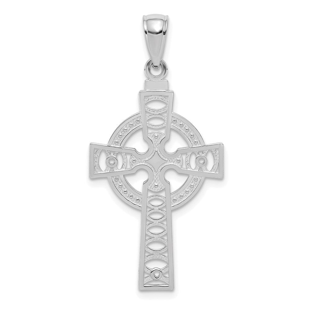 14K White Gold Celtic Cross w/Eternity Circle Pendant