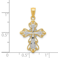 14k w/Rhodium Diamond-cut Cross Pendant