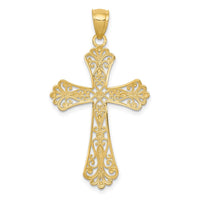 14k w/Rhodium Diamond-cut Cross Pendant