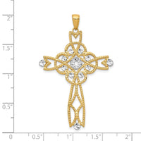 14K w/Rhodium Diamond-cut Beaded Trim Infinity Cross Pendant
