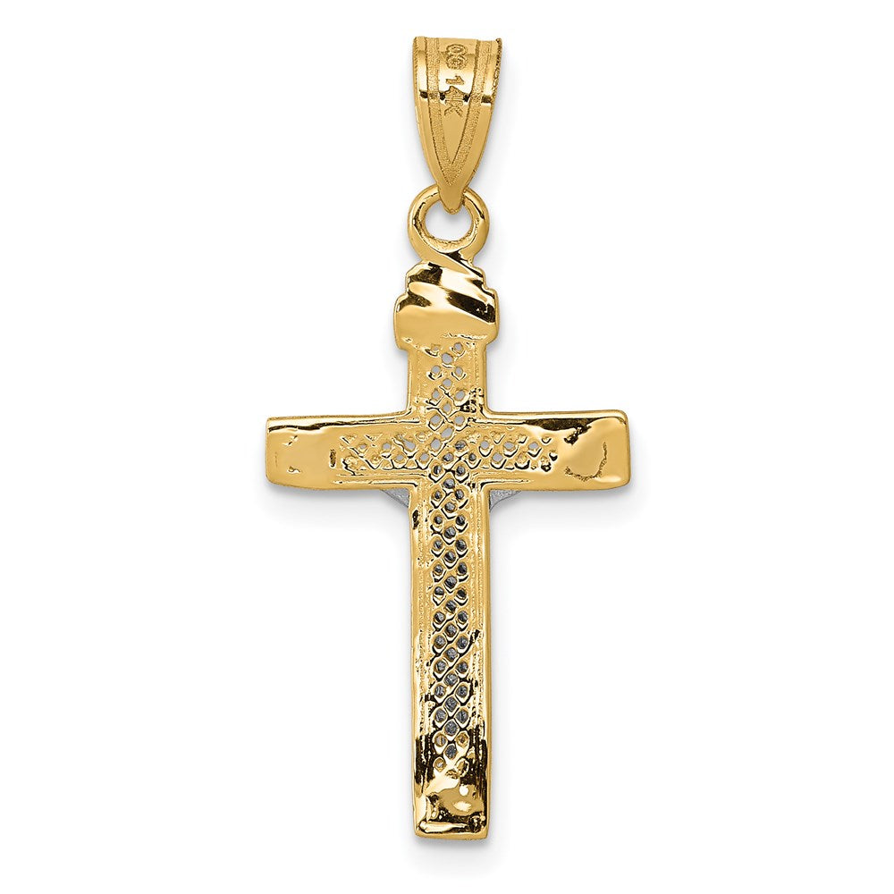 14K Two-tone Diamond-cut Lattice Cross w/Crucifix Pendant