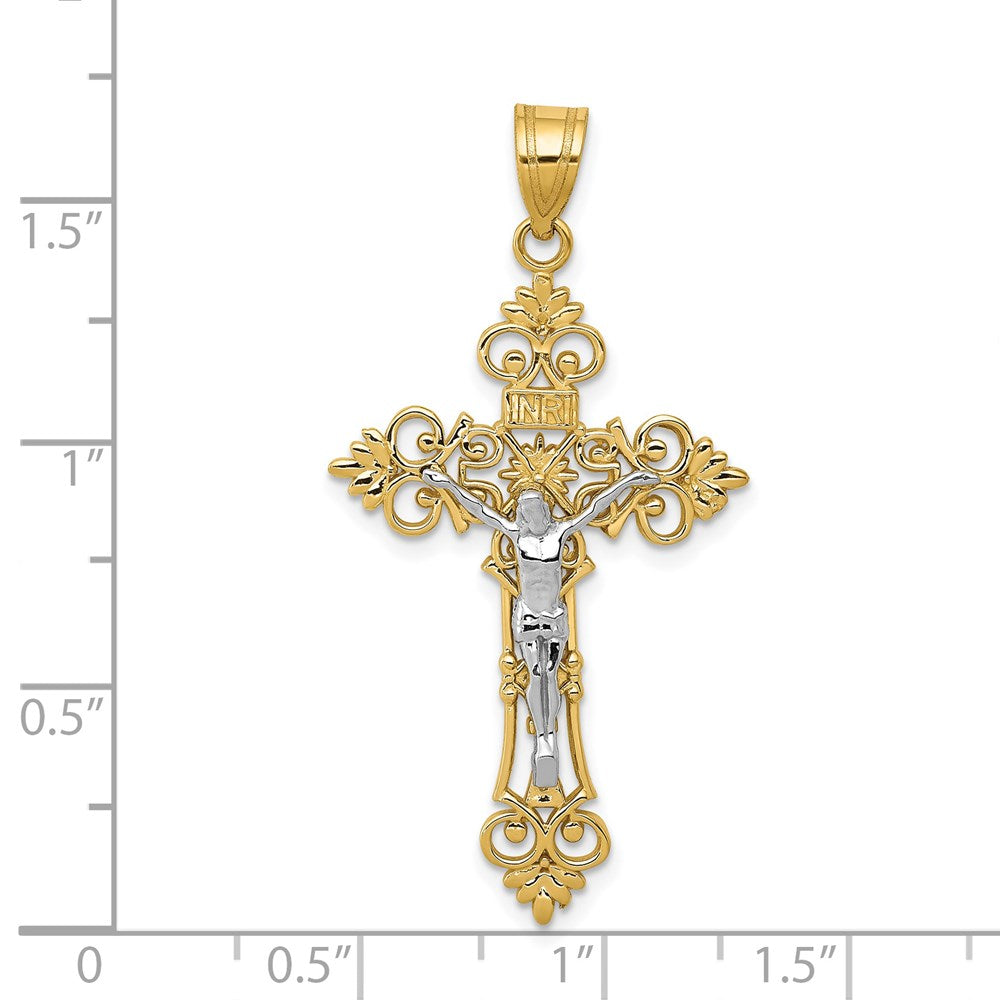 14K Two-Tone Large Lacy-Edge Inri Crucifix Pendant
