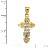 14K Two-tone Small Narrow Cross w/Crucifix Pendant