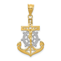 14k w/Rhodium Diamond-cut Mariners Cross Pendant