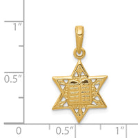 14K Star of David w/Tablets in Center Pendant