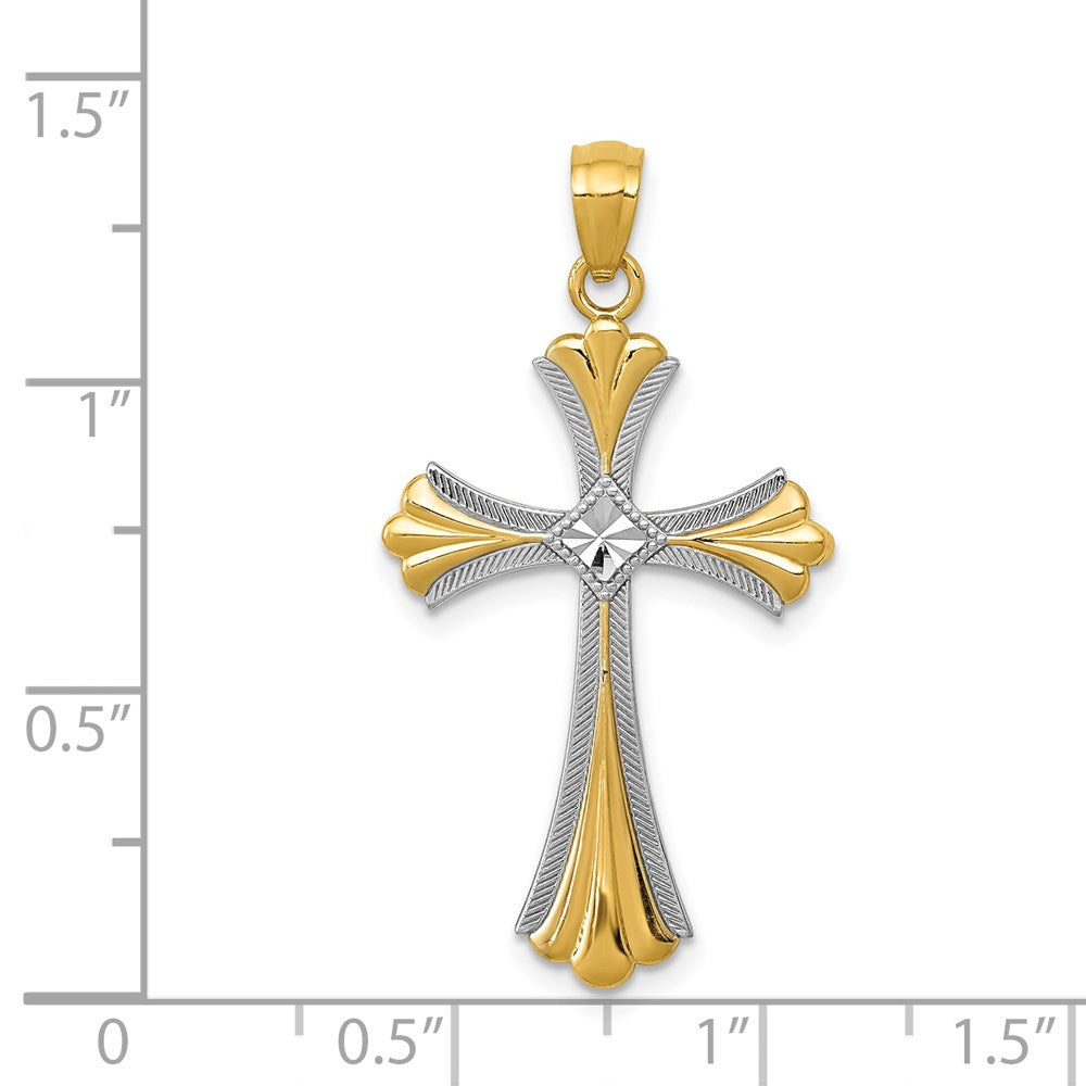 14K Diamond-Cut Rhodium Budded Cross Pendant