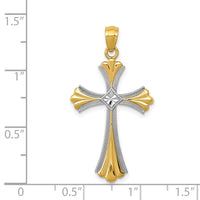 14K Diamond-Cut Rhodium Budded Cross Pendant