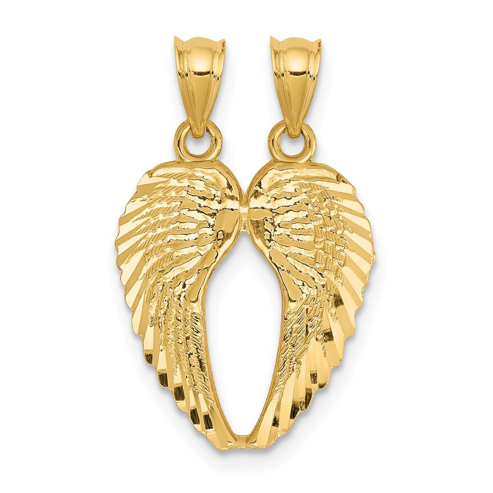 14k Yellow Gold Break Apart Diamond-cut Wings Pendant