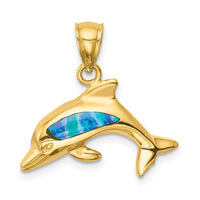 14K Lab Created Opal Dolphin Pendant 1