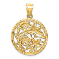 14K Diamond-cut Dolphin and Shells Circle Pendant 3