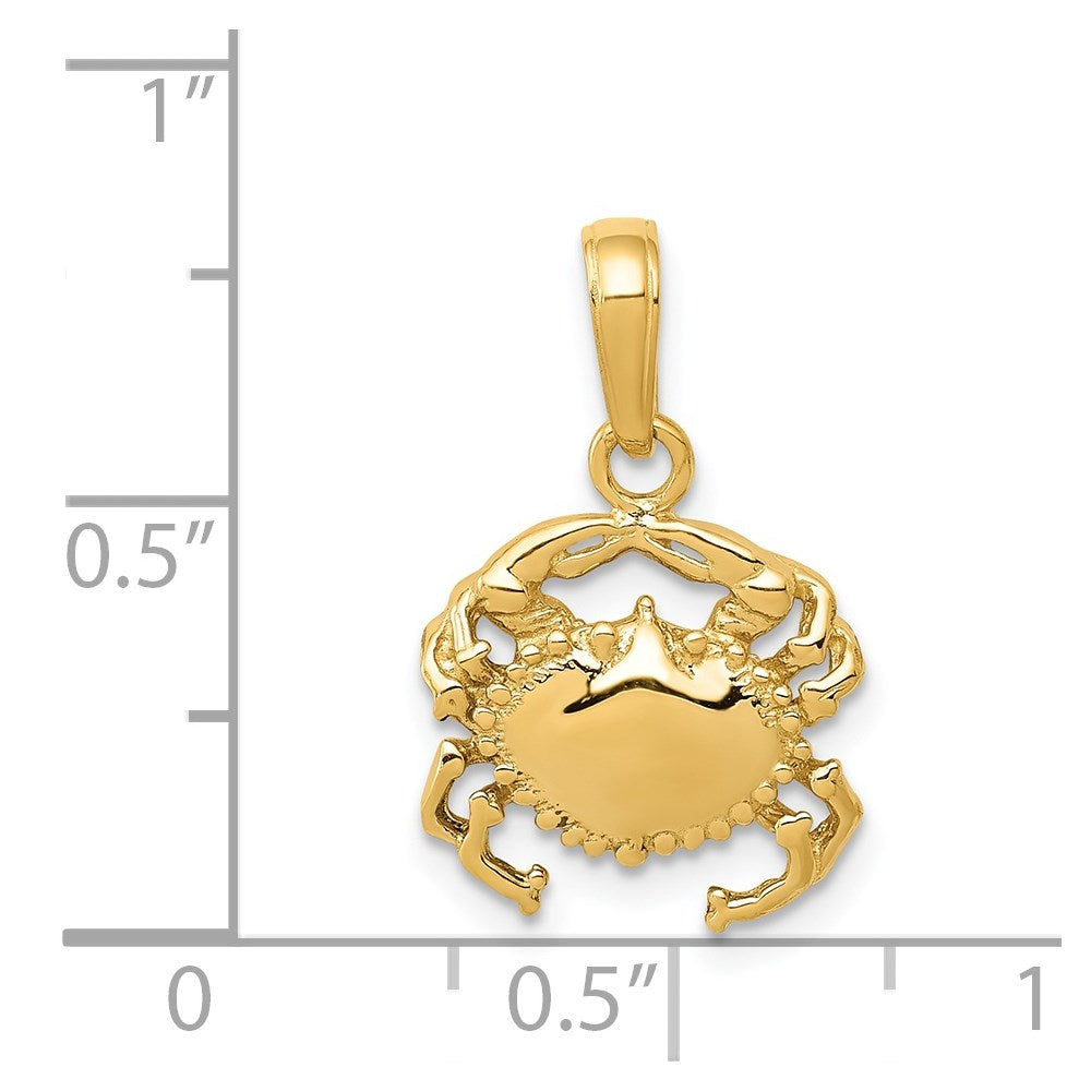 14k Solid Polished Open-Backed Crab Pendant 3