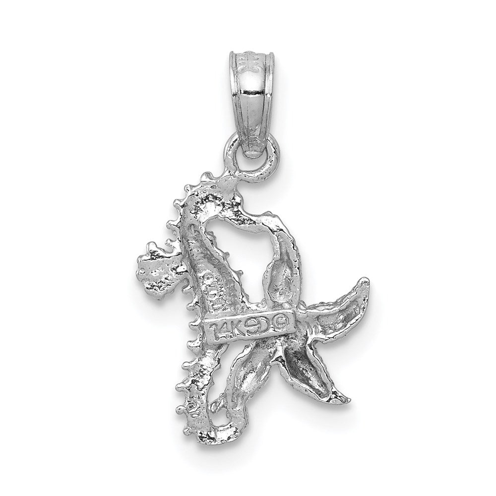 14K White Gold Solid Seahorse and Starfish Pendant 3