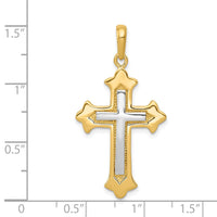 14k Two-tone Fleur De Lis Cross Pendant