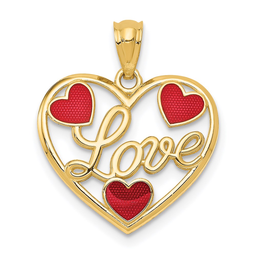 14k Red Enameled LOVE Hearts Pendant