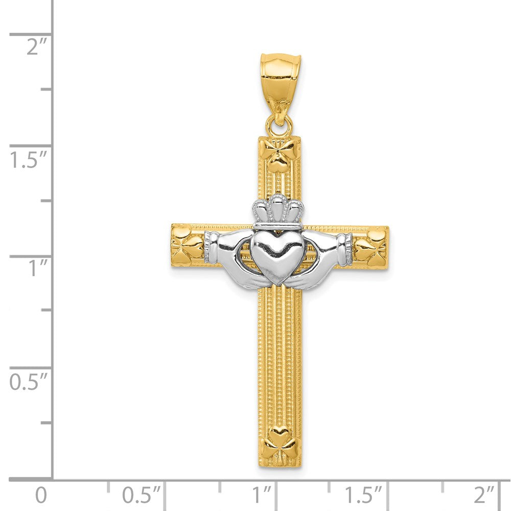 14k Two-tone Claddagh Cross Pendant