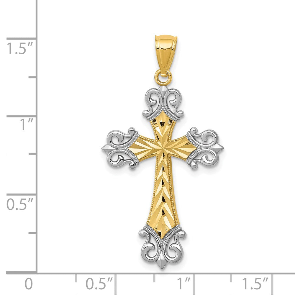 14k w/Rhodium Diamond/cut Cross Pendant