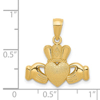 14K Claddagh Pendant with Textured Crown