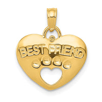 14K BEST FRIEND on Heart with Cut-Out Paw Pendant