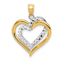 14K Two-tone Polished Diamond-cut Intertwined Hearts Pendant