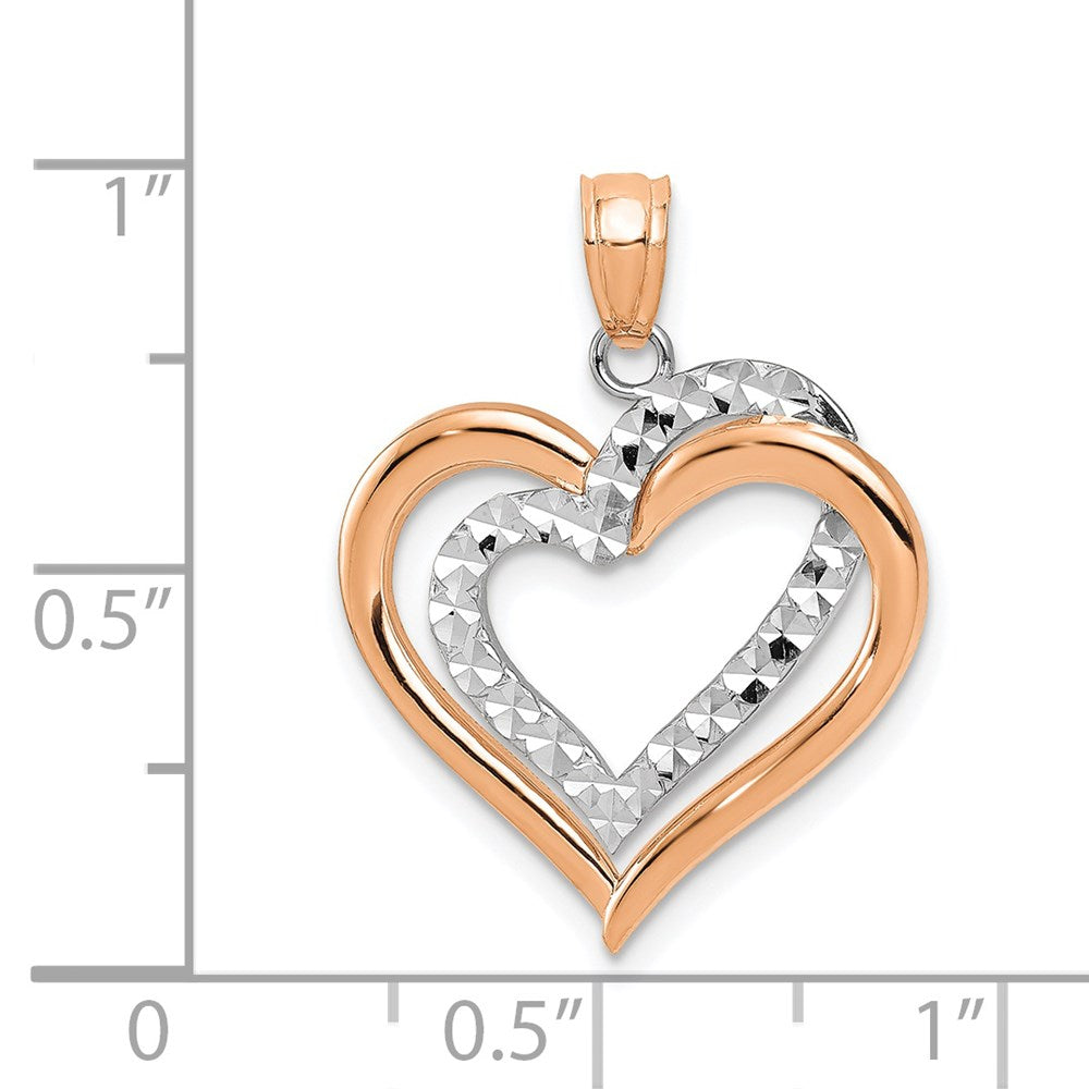 14K Two-tone Polished Diamond-cut Intertwined Hearts Pendant
