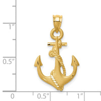 14K Brushed & Diamond-cut Anchor Pendant
