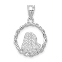 14K White Brushed & Polished Diamond-cut Virgin Mary Pendant