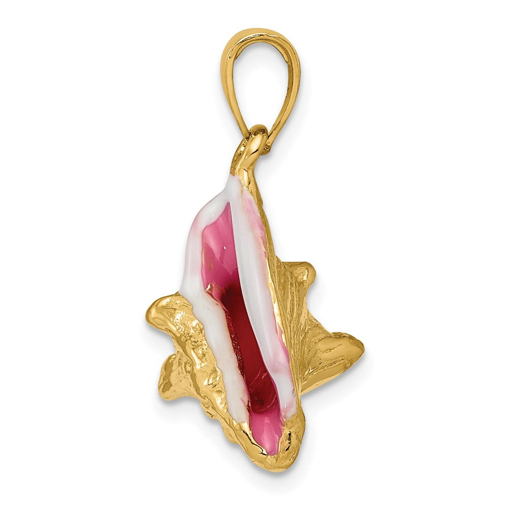 14K Polished 3-D Pink and White Enameled Conch Shell Pendant
