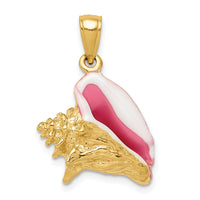 14K Polished 3-D Pink and White Enameled Conch Shell Pendant