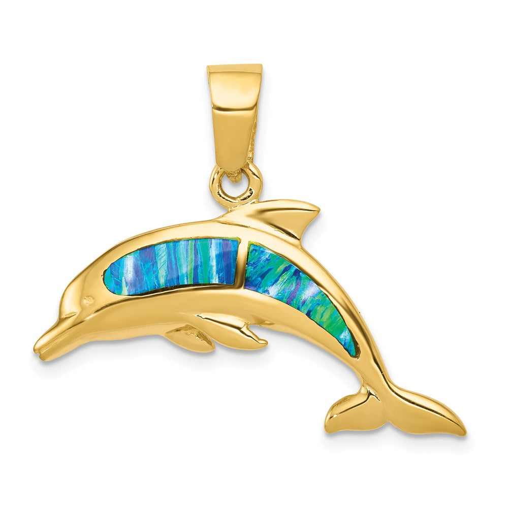 14k Lab Created Opal Dolphin Pendant 1