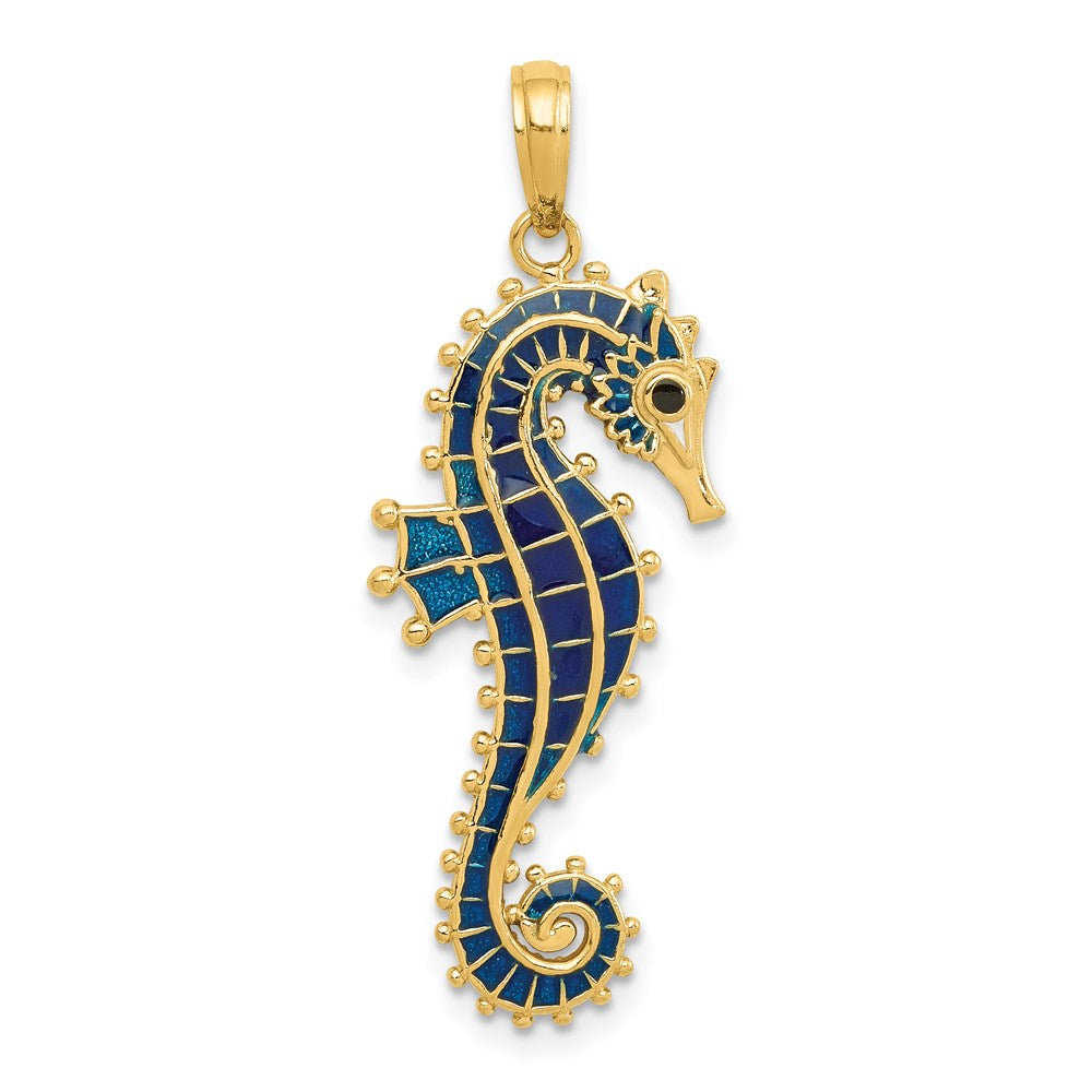 14K 3-D Blue Enameled Seahorse Pendant 4