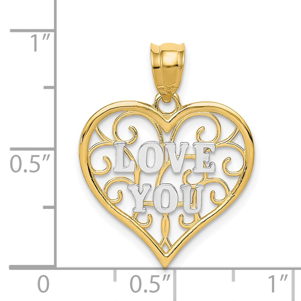 14k and White Rhodium Filigree Love You