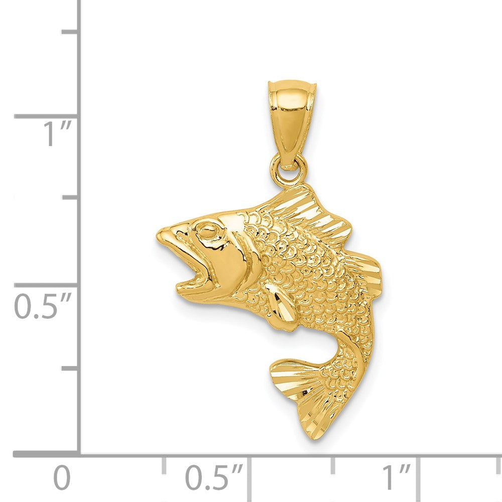 14k Gold Polished Textured Bass Pendant 4