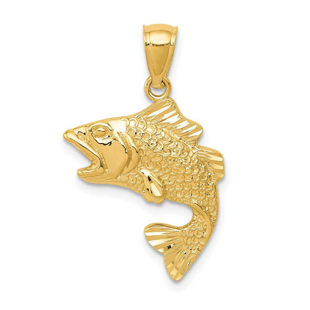 14k Gold Polished Textured Bass Pendant 1