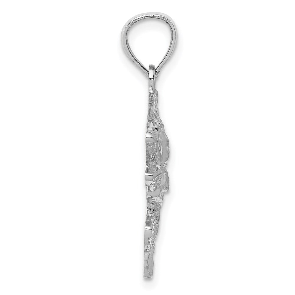 14k White Gold Polished Textured Bass Pendant 2