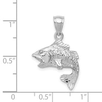 14k White Gold Polished Textured Bass Pendant 4