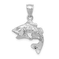 14k White Gold Polished Textured Bass Pendant 1