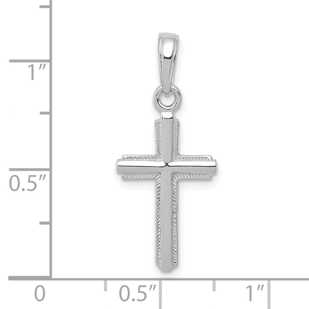 14K White Gold Polished Cross With Striped Border Pendant