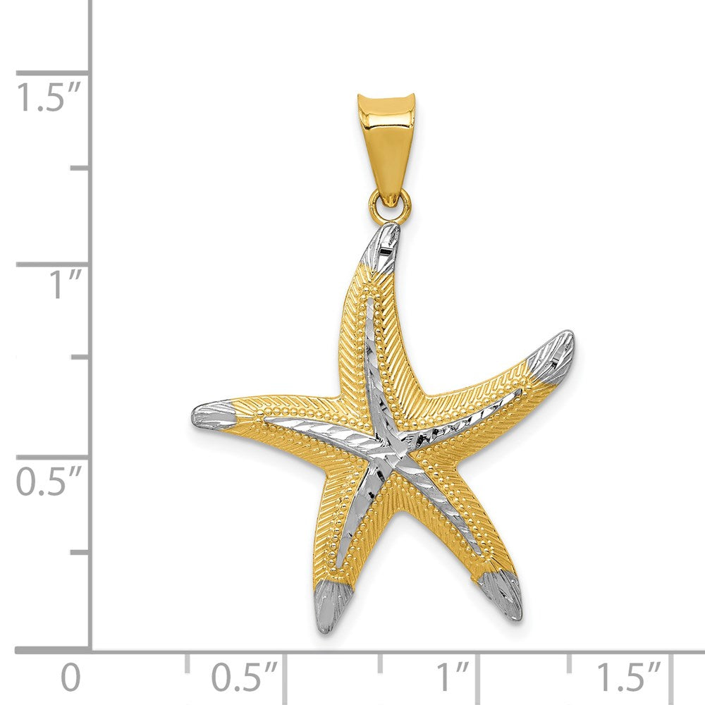 14k and Rhodium Diamond-cut Polished Starfish Pendant 4