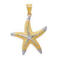 14k and Rhodium Diamond-cut Polished Starfish Pendant 1