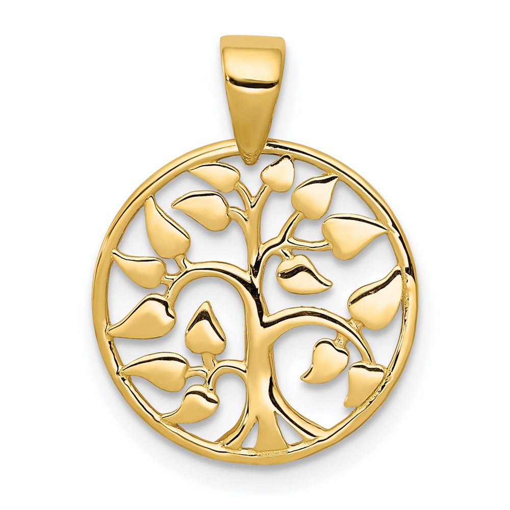 14k Gold Polished Tree in Circle Pendant
