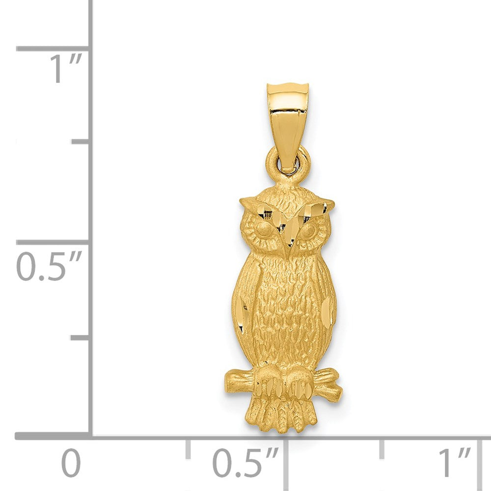 14k Satin Diamond-cut Owl Pendant