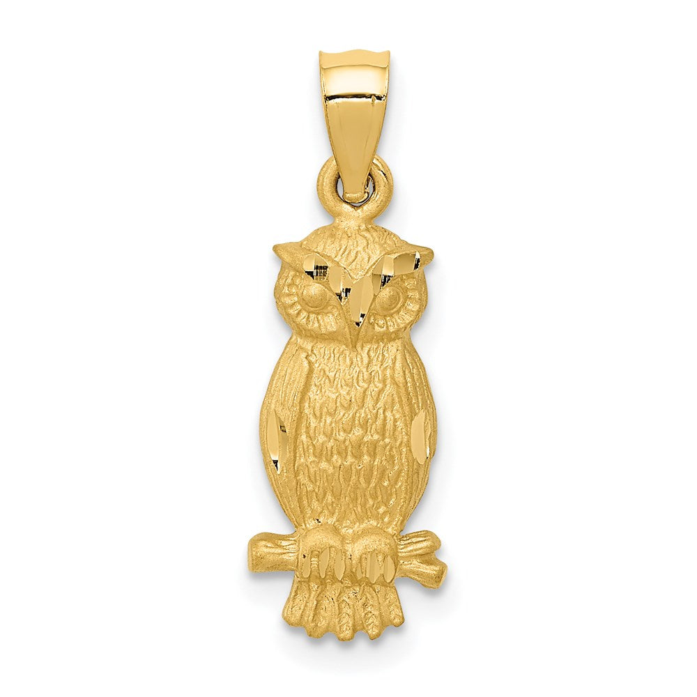 14k Satin Diamond-cut Owl Pendant