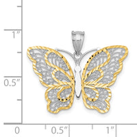 14k White Gold W/Yellow Rhodium Polished Filigree Butterfly Pendant