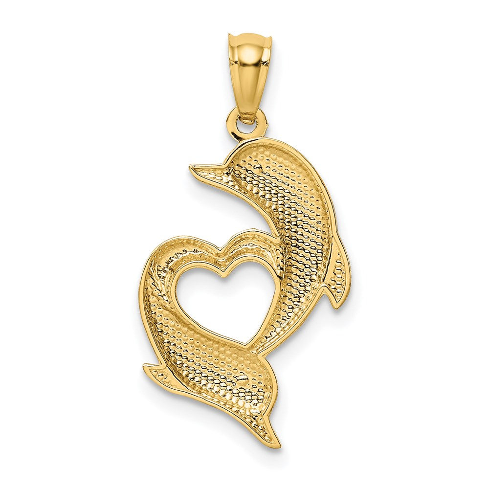 14K D/C Satin and Polished Dolphins Heart Pendant 3