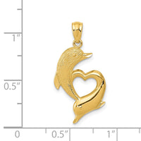 14K D/C Satin and Polished Dolphins Heart Pendant 4