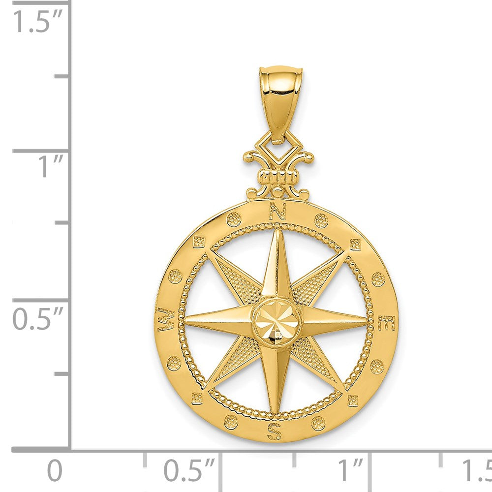 14k Diamond-cut Polished Compass Pendant